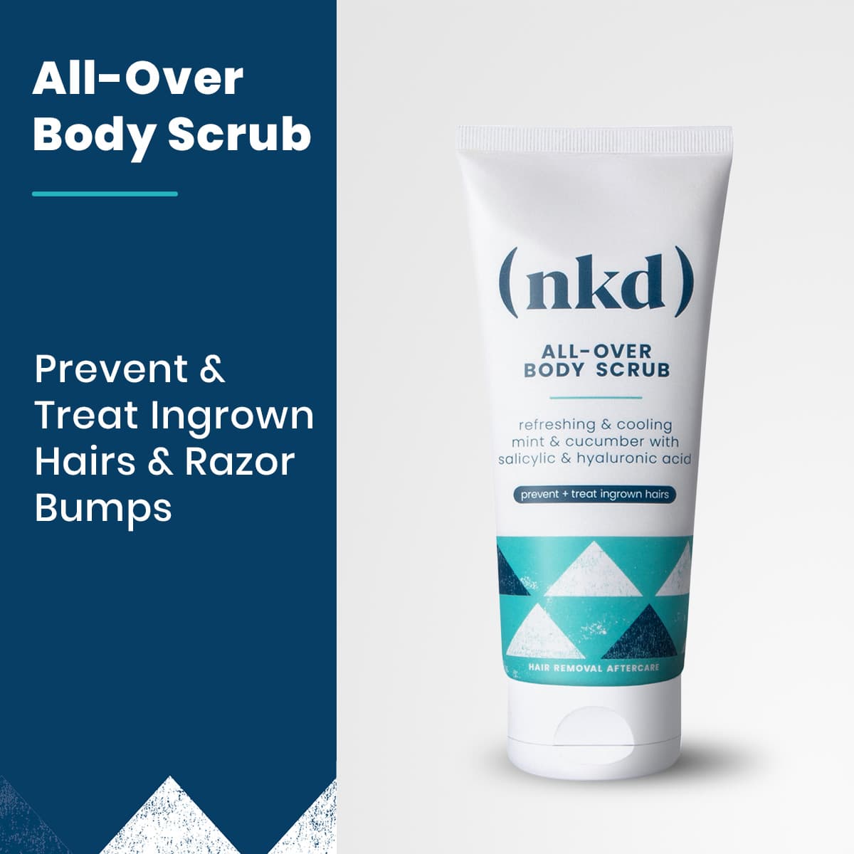 All-Over Body Scrub label close-up – salicylic + hyaluronic acid